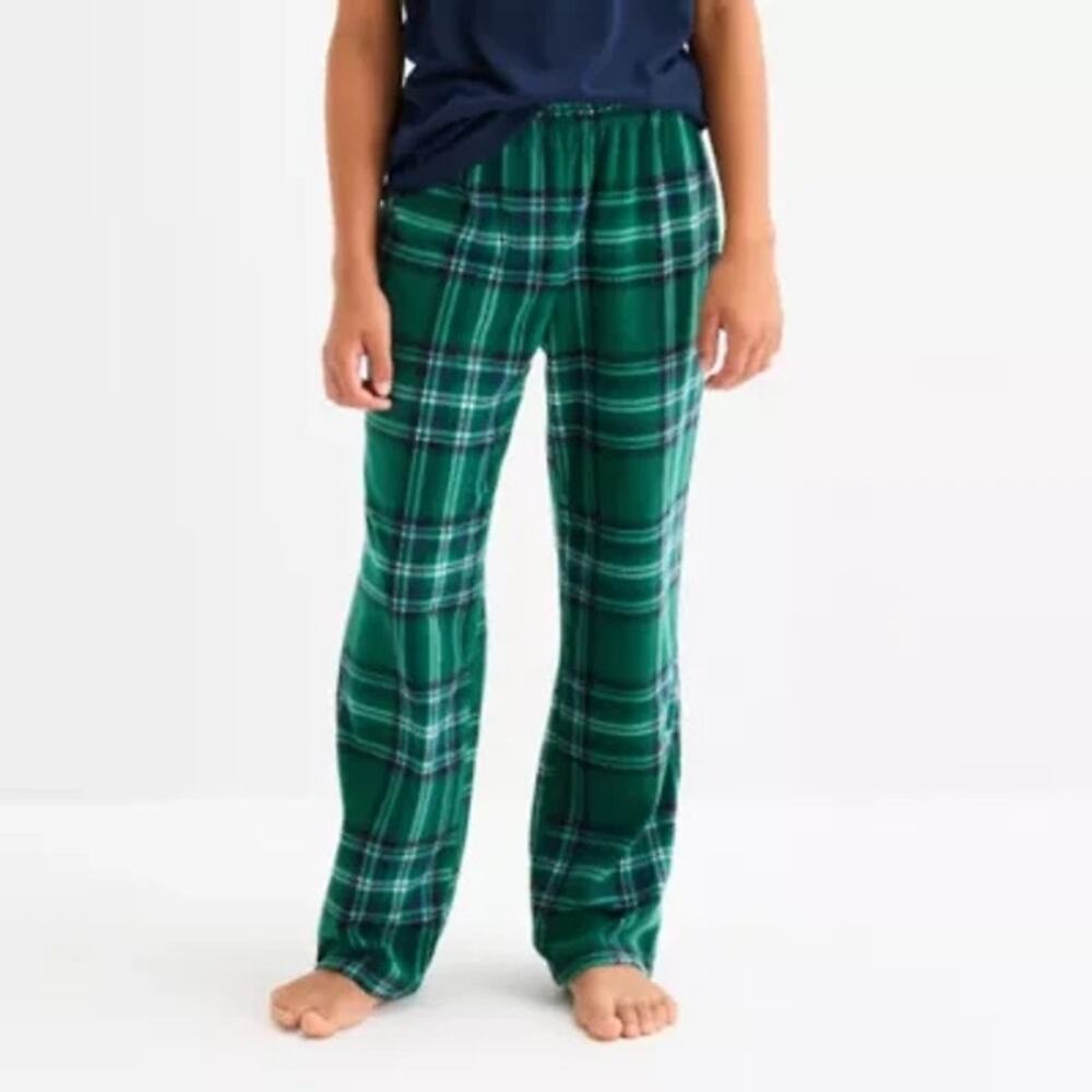 NEW! Size XXS 4/5 North Pole Trading Co. Fleece Pajama Pants Plaid Green/Navy